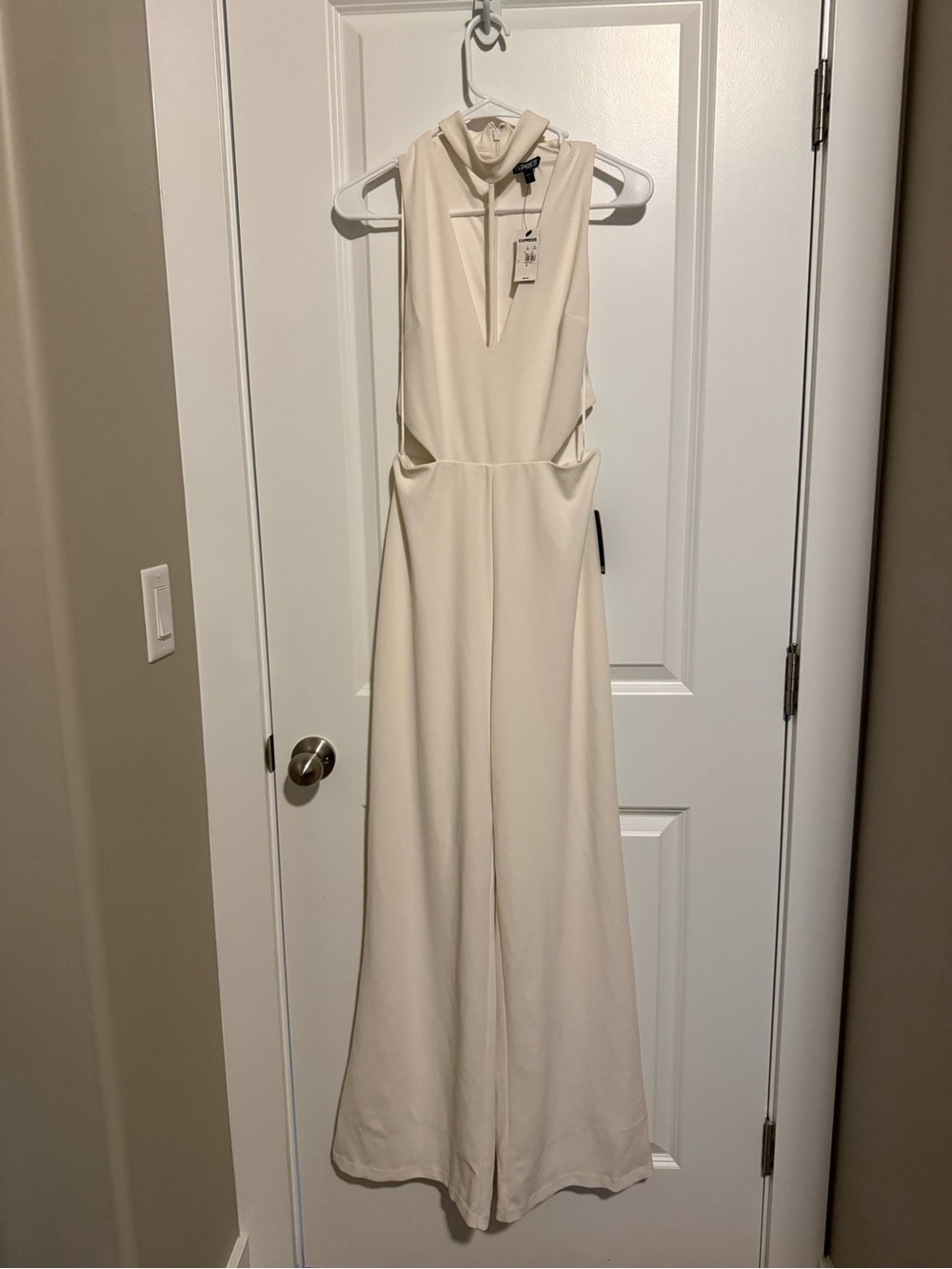 Express Cream High-Neck Wide Leg Jumpsuit